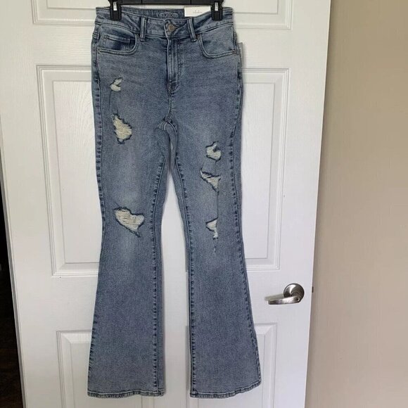 Maurices Flare Denim Flex High Rise Blue Jeans Size 10 XLong Distressed NWT - Picture 1 of 11